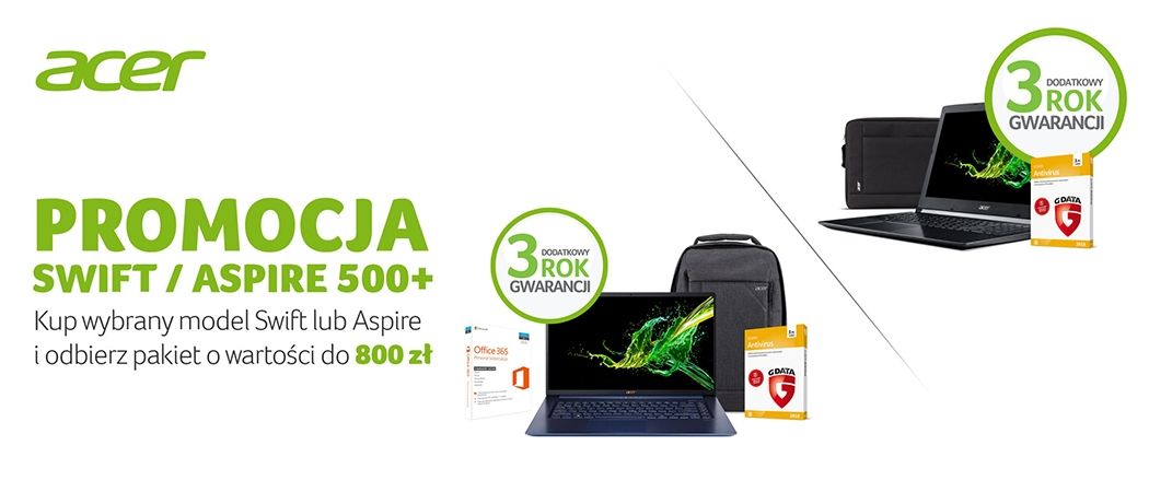 Kup wybrany model laptopa ACER i odbierz pakiet o wartości do 800 zł w prezencie!
