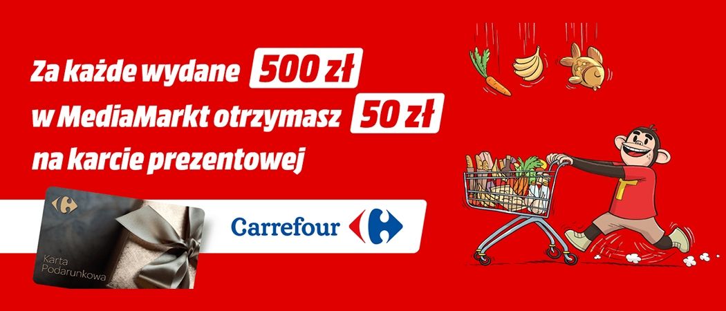 Promocja w Media Markt - kup promocyjny sprzęt i odbierz 50 zł za każde wydane 500 zł na karcie CARREFOUR!