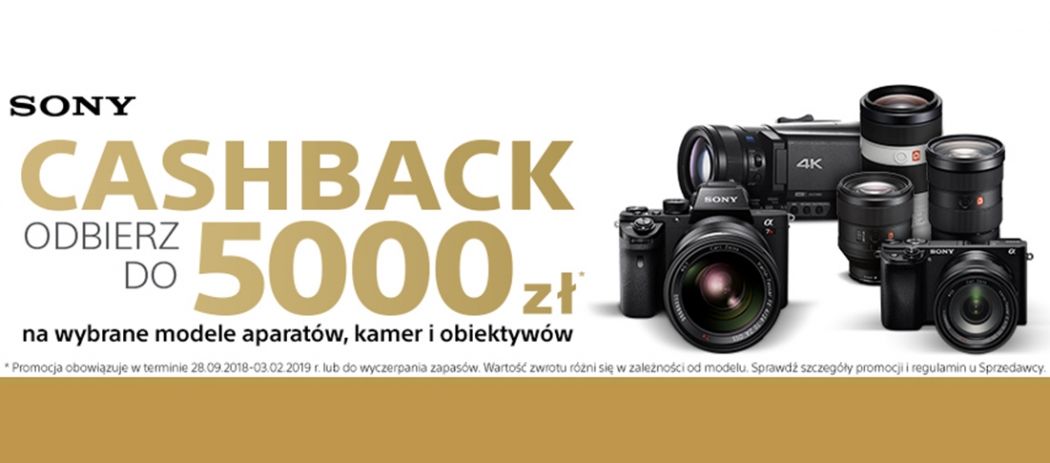 Promocja SONY Cashback - kup aparat SONY i odbierz do 5000 zł!