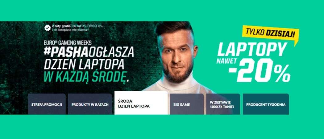 Promocja ŚRODA DZIEŃ LAPTOPA w RTV EURO AGD - kup do 20% taniej wybrany laptop, monitor i inne!