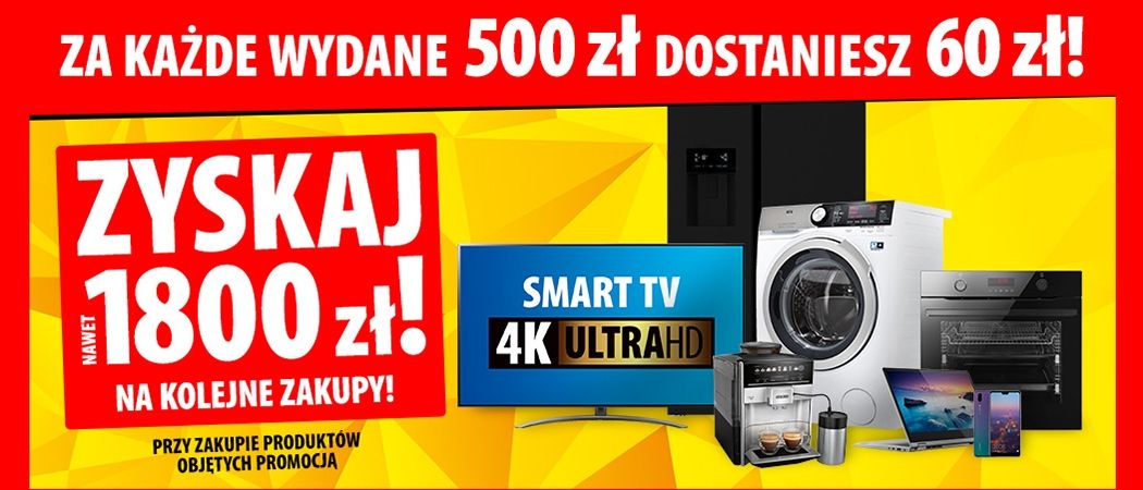 Kup promocyjny sprzęt i odbierz nawet do 1800 zł na kolejne zakupy w promocji Media Expert!
