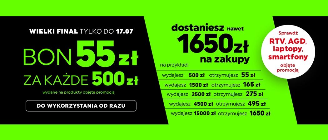Promocja w Neonet - kup wybrany sprzęt i zyskaj bon o wartości 55 zł za każde wydane 500 zł!