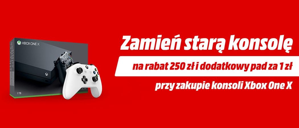 Kup konsolę XBOX ONE X i wymień starą konsolę na 250 zł i dodatkowy pad za 1 zł!
