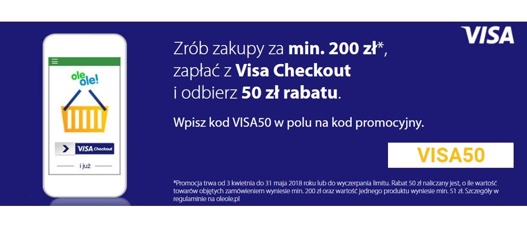 Promocja Visa Ceckout w OleOle - odbierz 50 złotych na zakupy za darmo!