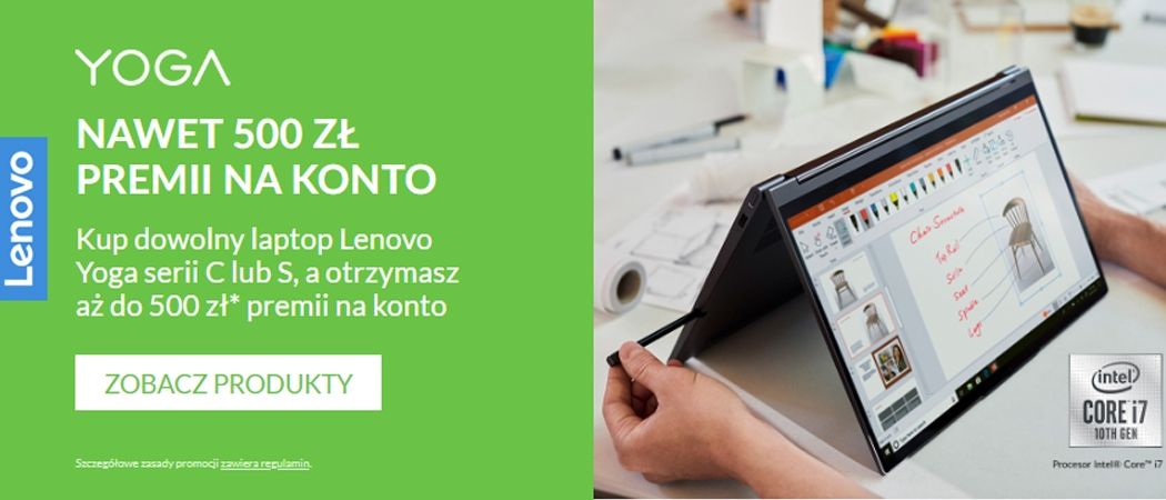 Promocja LENOVO CASHBACK - kup dowolny laptop LENOVO Yoga i zyskaj do 500 zł zwrotu na konto!