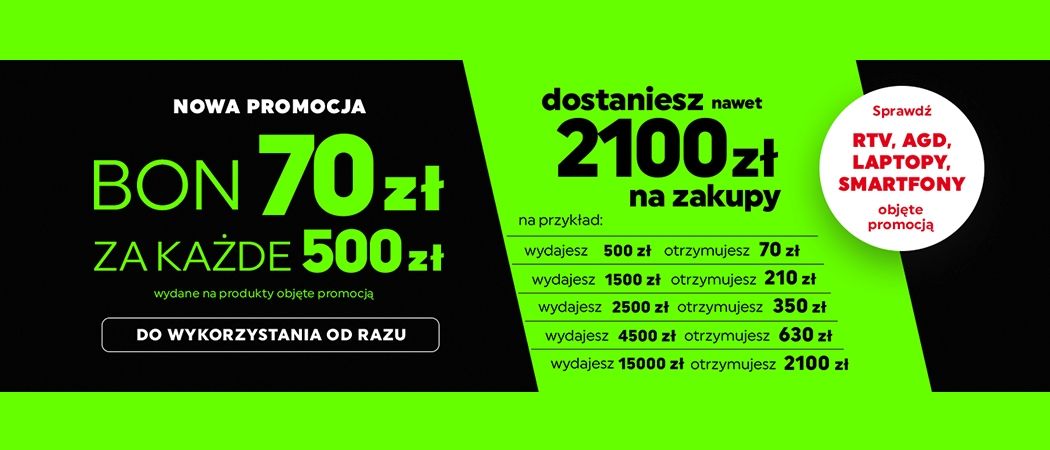 Kup wybrany sprzęt i zyskaj bon 70 zł za każde wydane 500 zł w promocji Neonet!