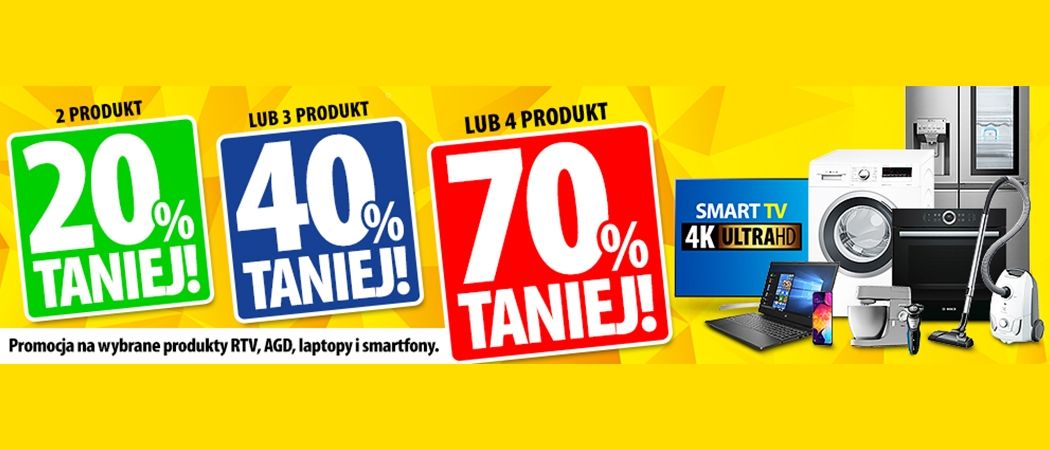 Kup wybrane sprzęty z rabatem do 70% na jeden z nich w promocji "Im więcej, tym taniej" w Media Expert!