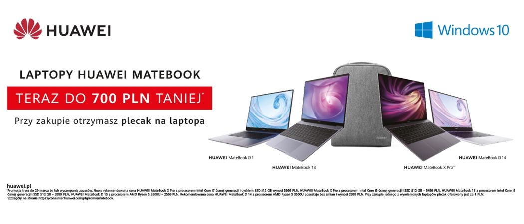 Promocja HUAWEI - kup promocyjny laptop HUAWEI i odbierz plecak na laptopa w prezencie!