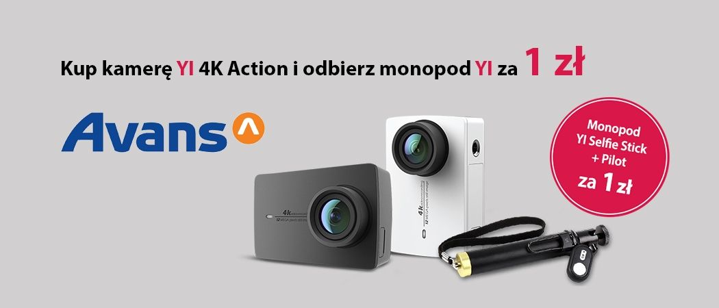 Promocja AVANS - Kup kamerę YI 4K Action i odbierz selfie stick z pilotem za 1zł!