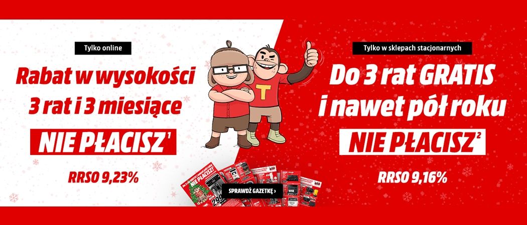 Kup sprzęt RTV na dogodne raty w promocji sklep&oacute;w Media Markt!