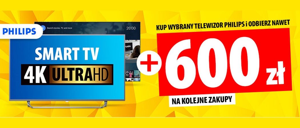 Przy zakupie wybranego telewizora Philips nawet do 600 zł na kolejne zakupy w sklepach Media Expert!