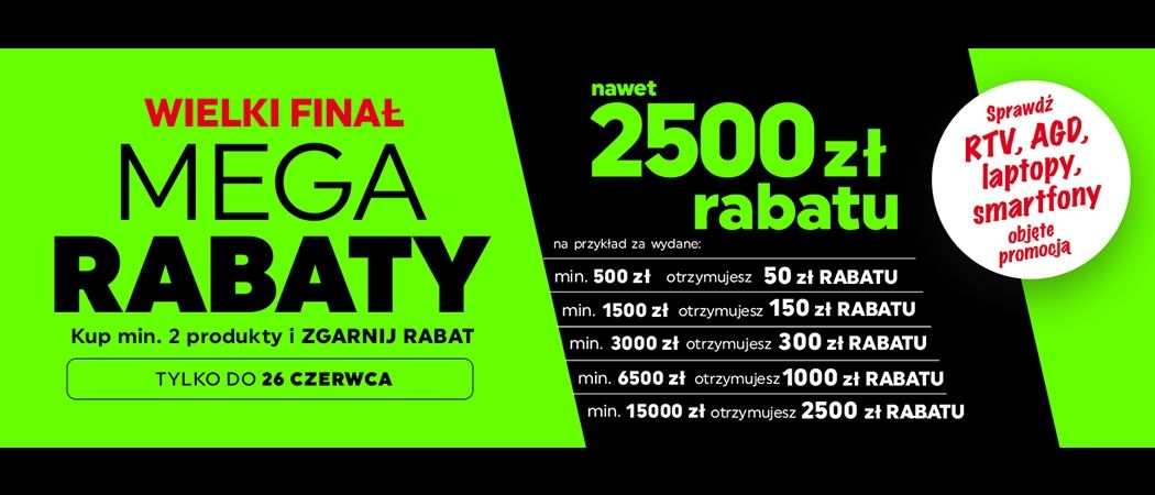 Promocja "Mega rabaty" w Neonet - kup wybrane sprzęty z rabatem nawet do 2500 zł!
