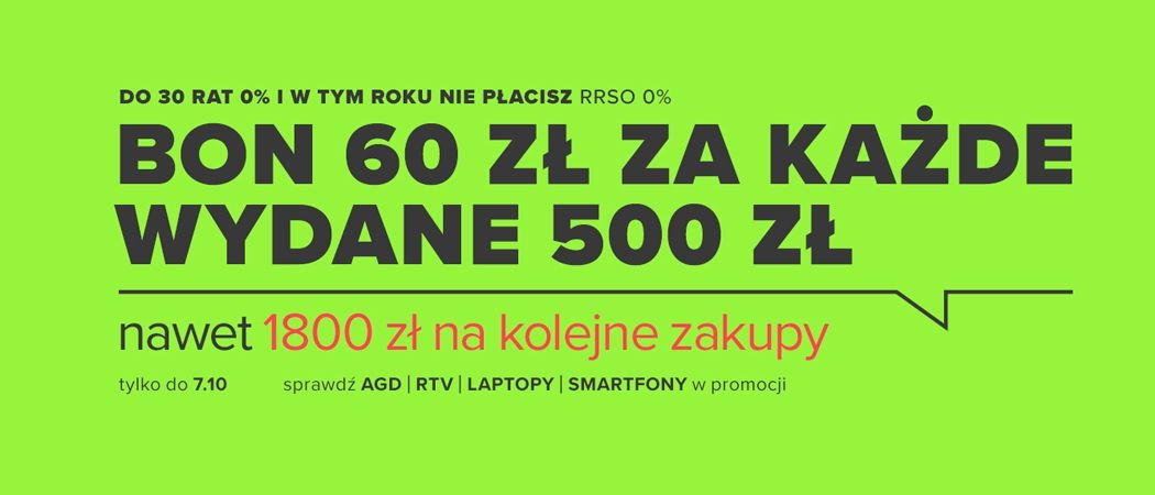 Promocja 60 ZŁ ZA 500 ZŁ w Neonet - kup wybrane RTV i zyskaj bon na przyszłe zakupy!